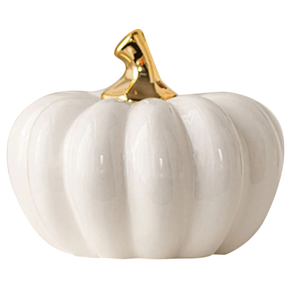 Porcelain White Ceramic Pumpkin with Gold Stem – Maison Mistletoe décor piece