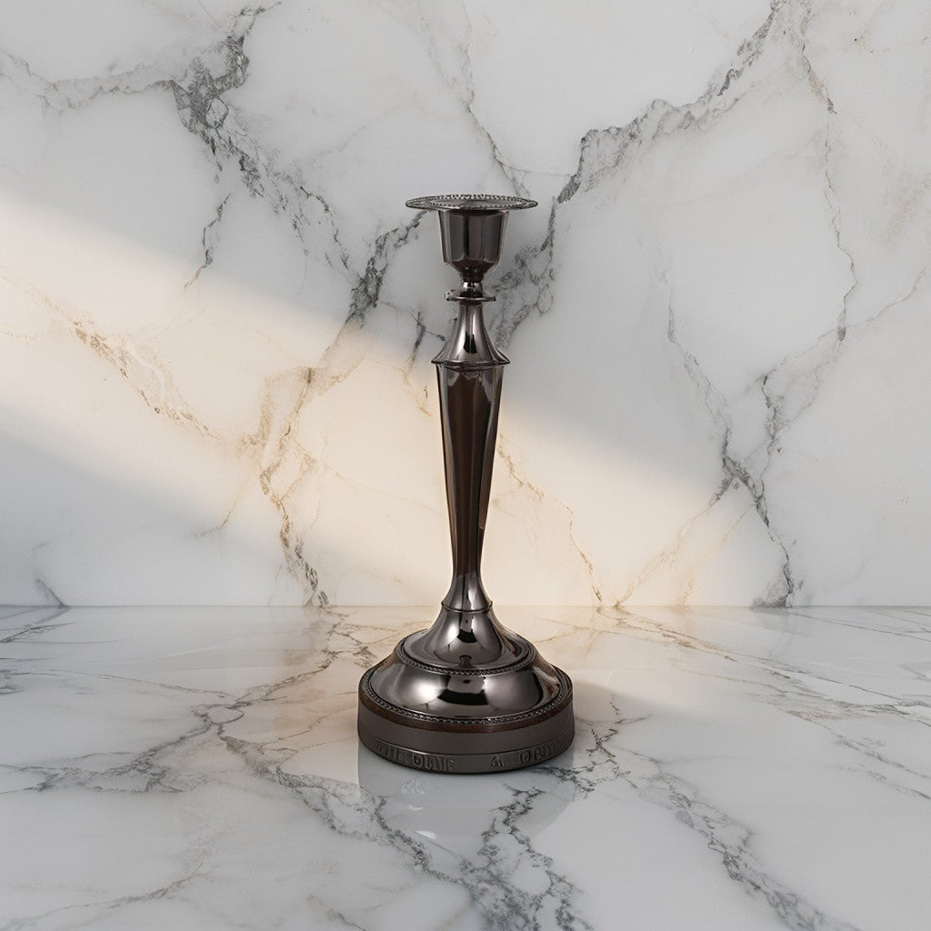 Elegant black taper candle holder in metallic finish for festive interiors