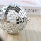 Silver disco ball ornament with classic mirrored tile design - modern festive decoration for contemporary holiday styling