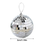 Mini silver disco ball Christmas ornament, 3cm diameter, featuring mirrored mosaic tiles  reflective festive décor accent