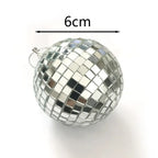 6cm silver mirrored disco ball ornament with string loop - elegant reflective decoration for Christmas trees and table styling