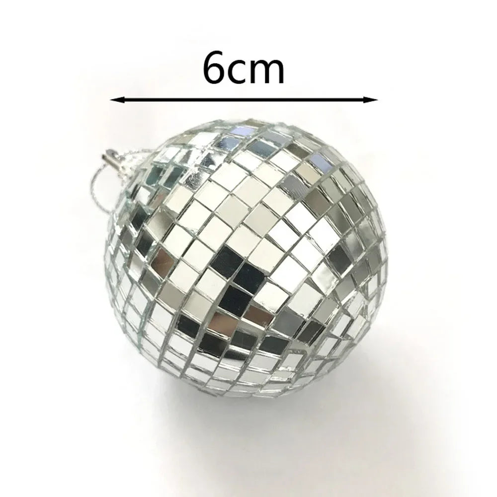6cm silver mirrored disco ball ornament with string loop - elegant reflective decoration for Christmas trees and table styling