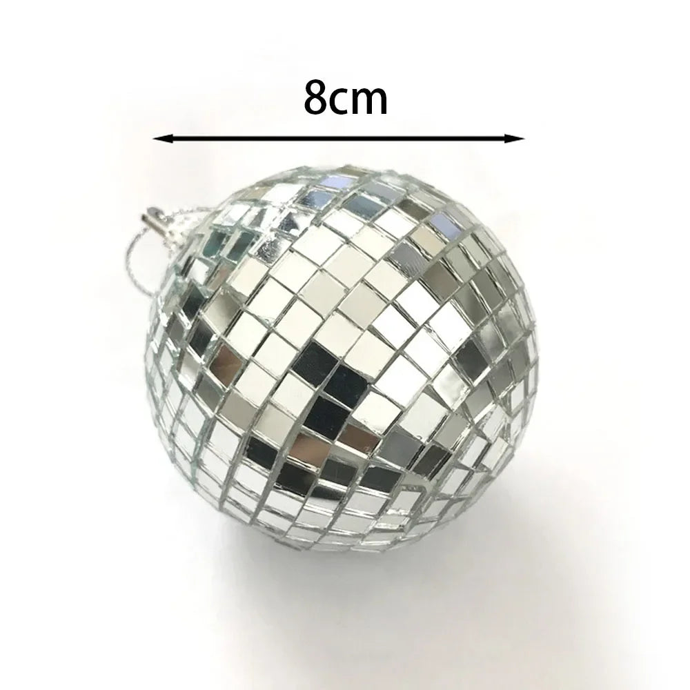 8cm silver disco ball ornament with classic mirrored tile design - modern festive decoration for contemporary holiday styling