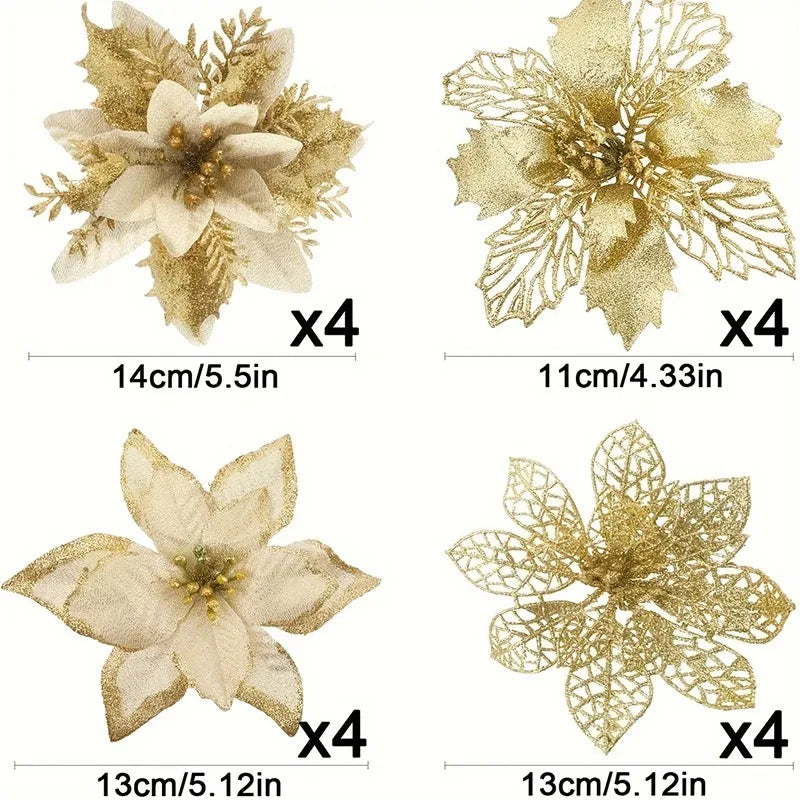 Poinsettia Flower Ornaments (set of 16)