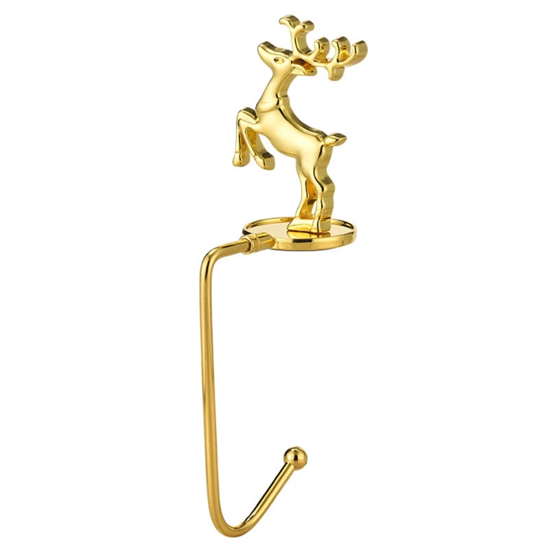 Gold Christmas tree stocking holder with size guide – durable iron construction