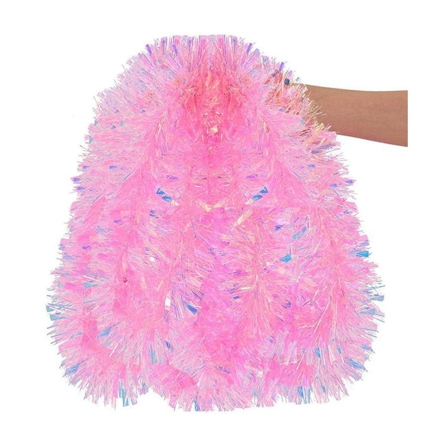 Kitschmas Pink Metallic Tinsel Garland 10 m displayed on Christmas tree – Maison Mistletoe decor