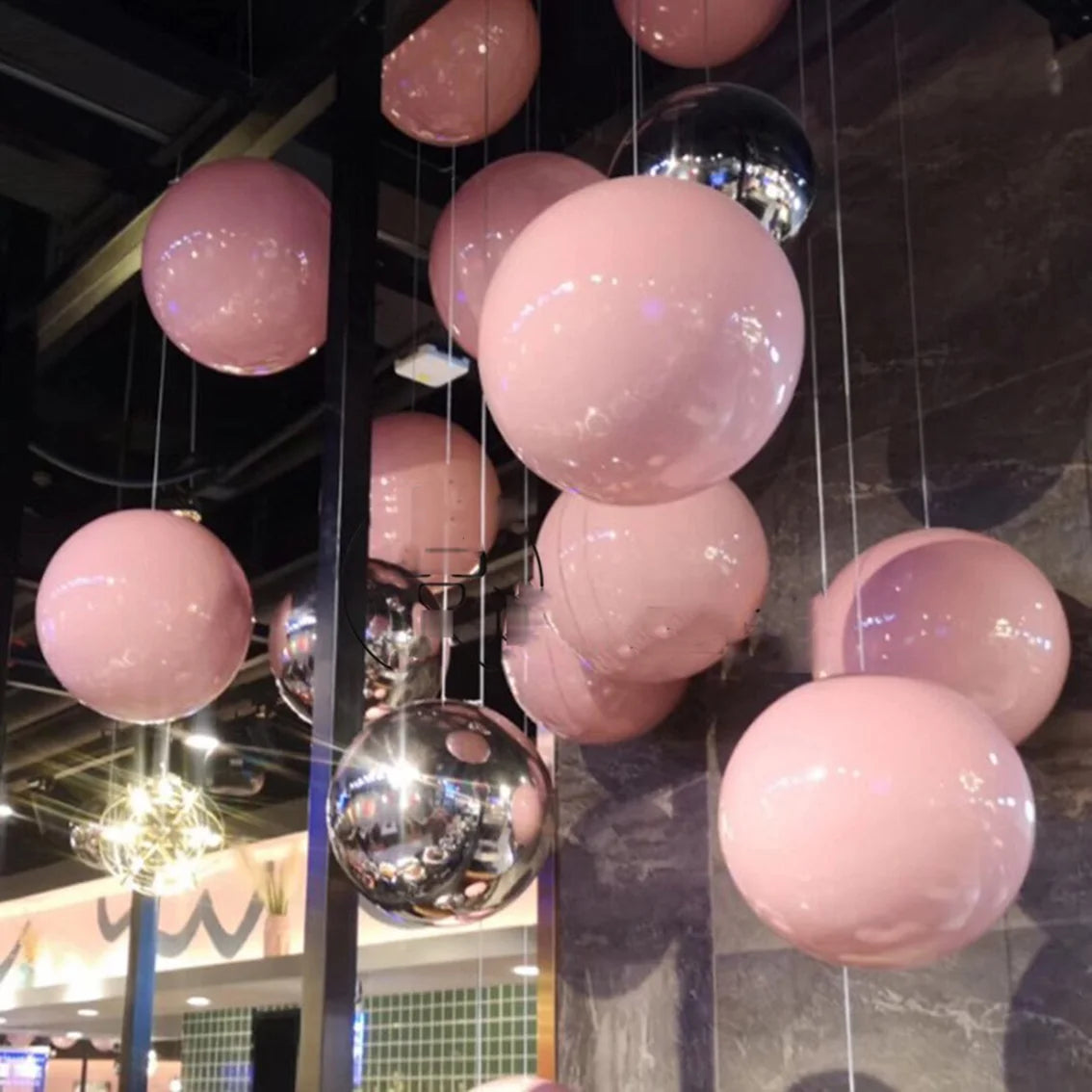 Oversized pink Christmas baubles