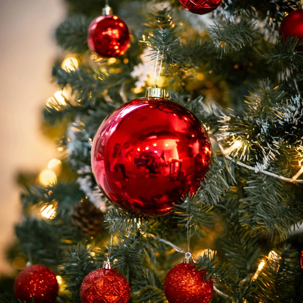 Set of 3 oversized 15cm glossy bauble ornaments in red or gold, shatterproof Christmas tree decorations for festive home and event styling