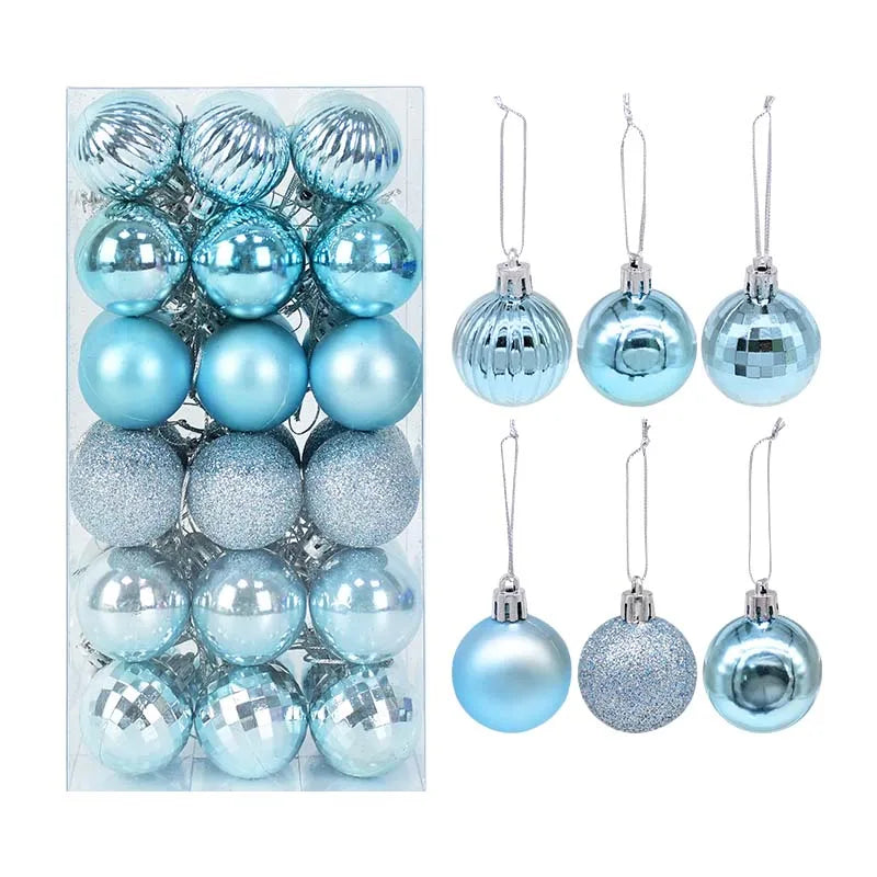 Aqua blue Christmas bauble set in matte, shimmer, and glitter finishes - coastal-inspired ornaments for fresh, modern festive décor