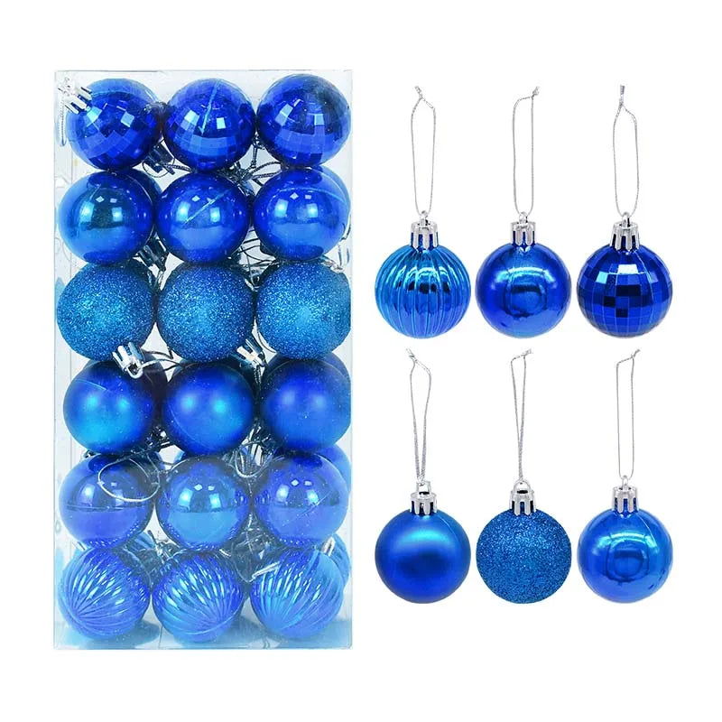 Blue Christmas bauble set in matte, shimmer, and glitter finishes - coastal-inspired ornaments for fresh, modern festive décor