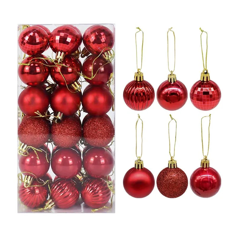 Cherry red Christmas bauble set featuring mixed finishes - classic festive ornaments for a timeless holiday tree