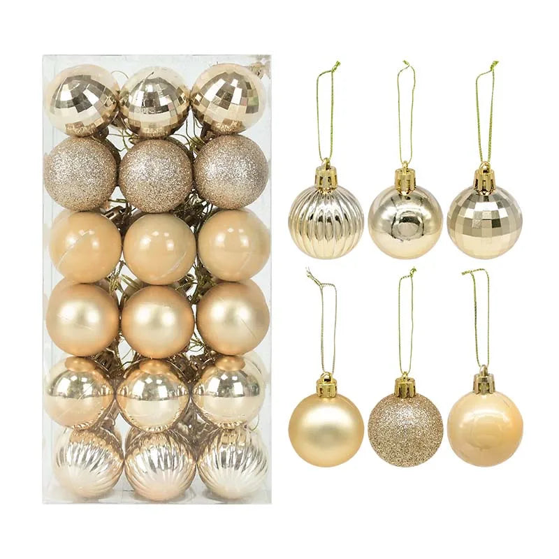 Gold Christmas bauble collection with frosted, pearlescent, and glitter textures - timeless décor for minimalist festive styling