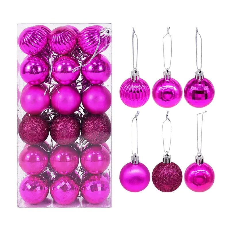 Set of hot pink Christmas baubles in assorted glossy and glitter finishes - elegant ornaments for modern festive décor
