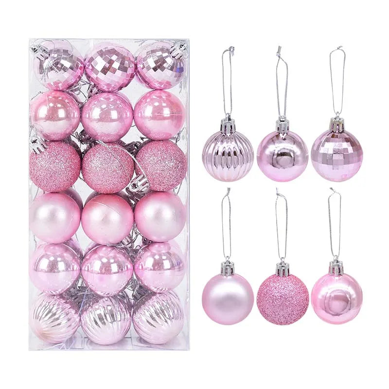 Light Pink Christmas bauble set featuring mixed finishes - classic festive ornaments for a timeless holiday tree