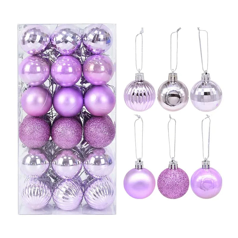 Set of deep purple Christmas baubles in assorted glossy and glitter finishes - elegant ornaments for modern festive décor.”