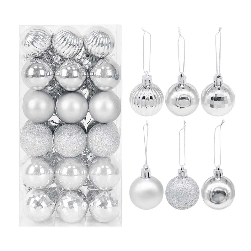 Silver Christmas bauble set featuring mirrored, matte, and glitter designs - versatile ornaments for elegant festive displays