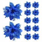 Set of 5, 10, or 20 glitter poinsettia ornaments in multiple colours, 14.5cm Christmas flowers for trees, wreaths, and festive décor