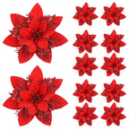 Set of 5, 10, or 20 glitter poinsettia ornaments in multiple colours, 14.5cm Christmas flowers for trees, wreaths, and festive décor