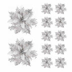 Set of 5, 10, or 20 glitter poinsettia ornaments in multiple colours, 14.5cm Christmas flowers for trees, wreaths, and festive décor