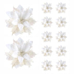 Set of 5, 10, or 20 glitter poinsettia ornaments in multiple colours, 14.5cm Christmas flowers for trees, wreaths, and festive décor