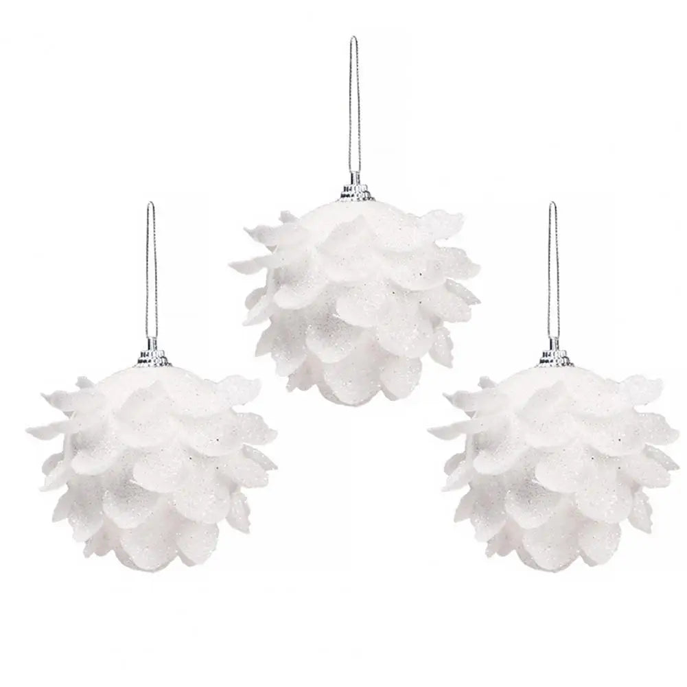 White Petal Glitter Bauble 8cm (set of 3)
