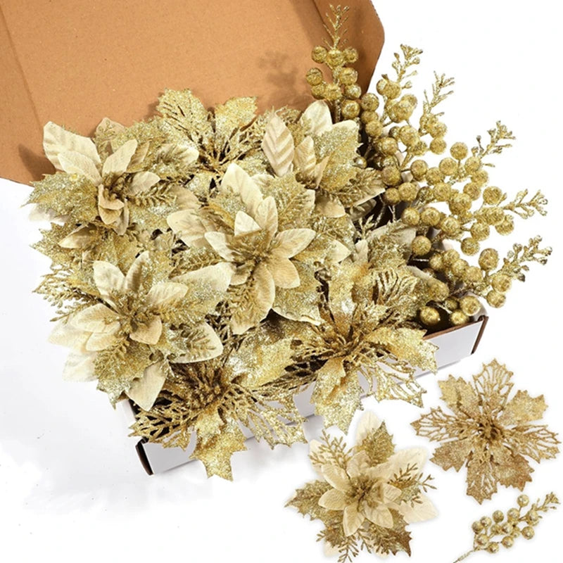 Poinsettia and Berry Ornament Set (set of 22)