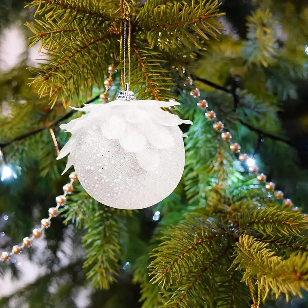 White Petal Glitter Bauble 8cm (set of 3)