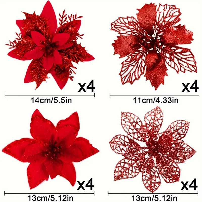 Poinsettia Flower Ornaments (set of 16)