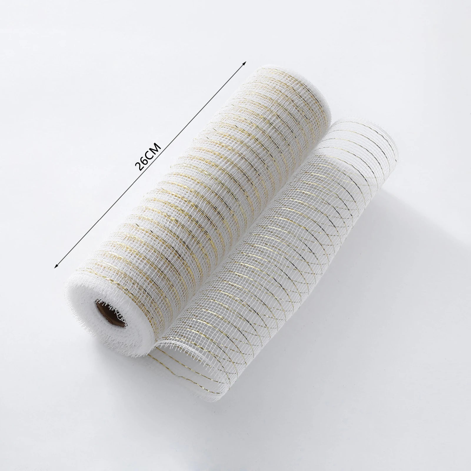 White gold tinsel glitter ribbon roll with 26cm width measurement - shimmering mesh design for luxury Christmas décor