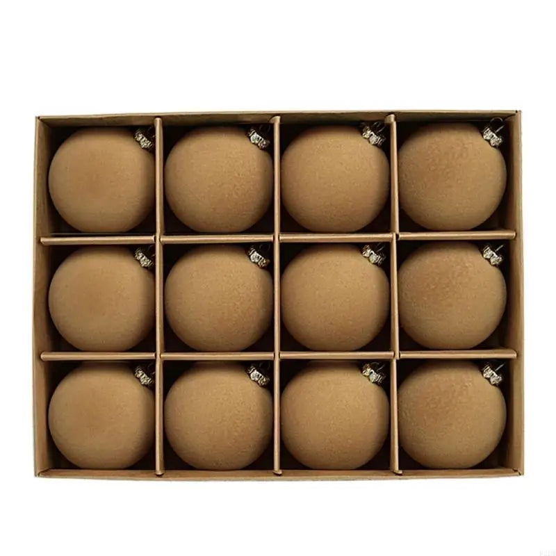 Set of 12 flocked gold velvet Christmas baubles 6cm in assorted colours, shatterproof tree decorations with velvety finish for festive home styling